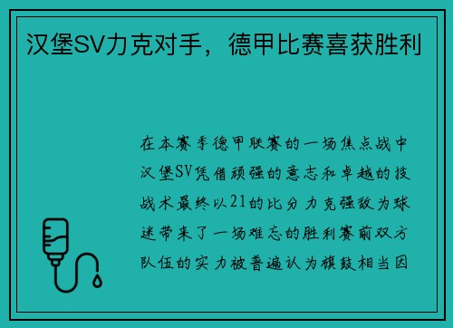 汉堡SV力克对手，德甲比赛喜获胜利